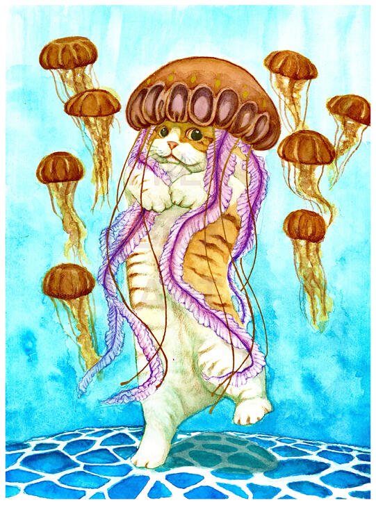 Jellyfish King, 2022 Watercolor and Colored Pencil